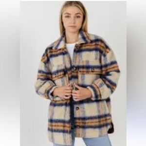 Anthropologie by Together Plaid Fuzzy pockets Shacket coat women size Small